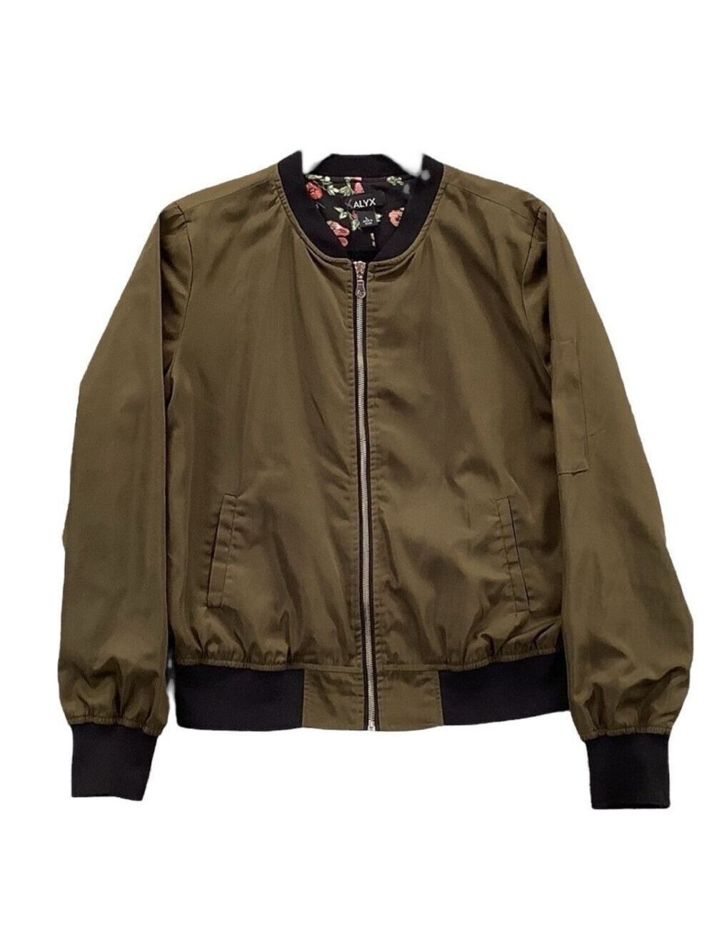 ALYX Satin Olive Green Lined Full Zip Pockets Military Bomber Jacket - Picture 3 of 13